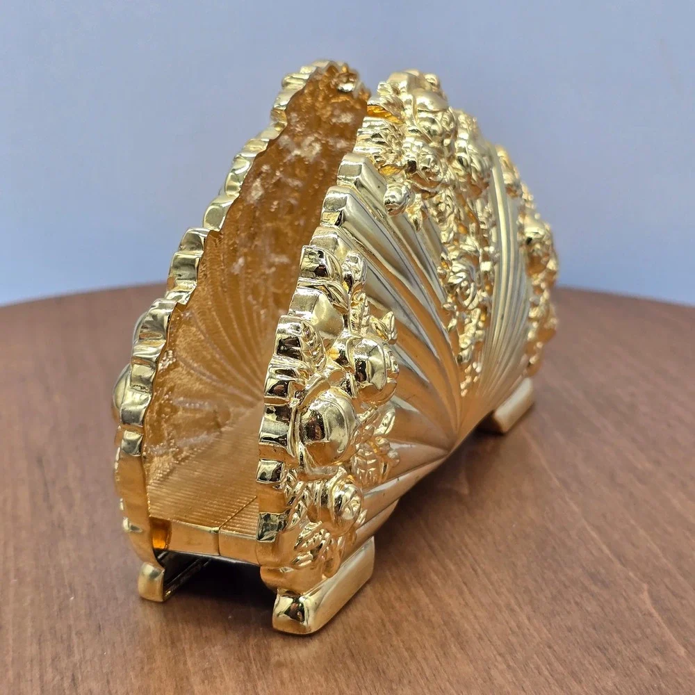 Royal‎ Doulton Gold Fan Rose Napkin Holder Elegant Ornate Table Decor